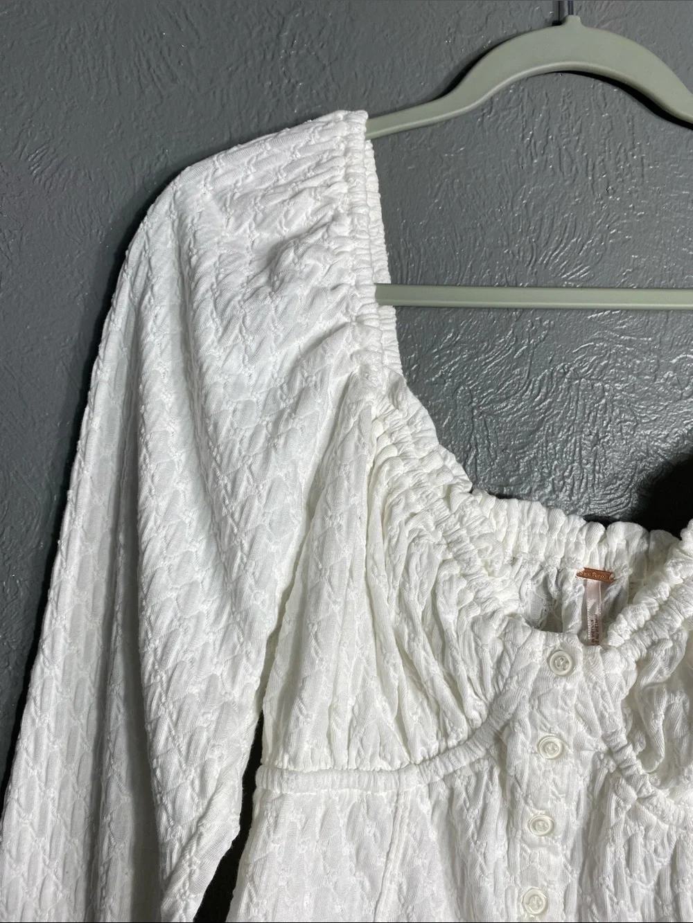 Free People Peasant Crop Top XL Ivory Square Neck Textured Milkmaid Blouse